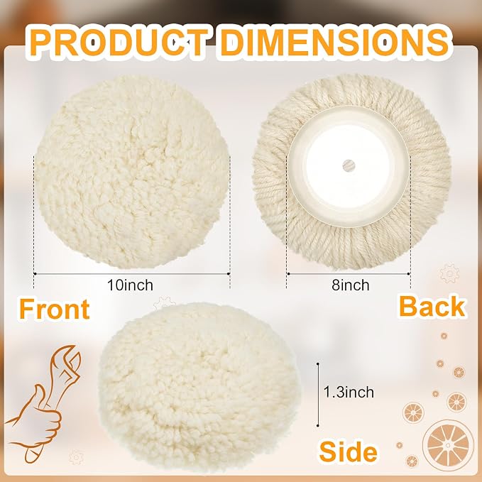 Tallew 6 Pcs 8 Inch Wool Polishing Pad Hook Loop Buffing Pad for Drill Curved Edge Compound Cutting Tool Drill Polisher Attachment Wheel Polish Kit Car Body Repair Buffing