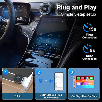 2026 Upgraded Wireless CarPlay Adapter and Android Auto Adapter,Mini Carplay Adapter Convert Wired CarPlay to Wireless,Fast Seamless Use Supports 1000+ Car's with Built-in Wired Car Play/Android Auto