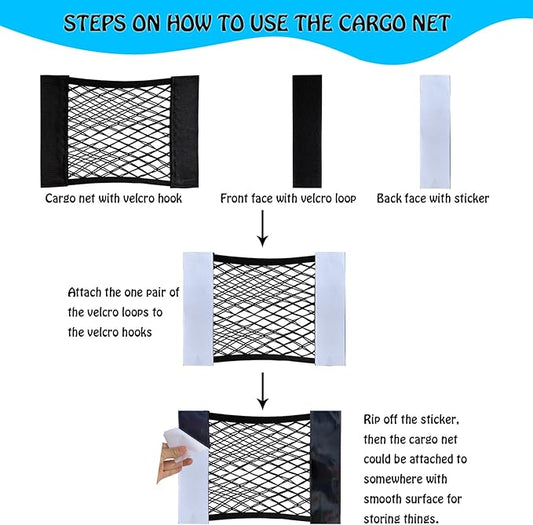 Mesh Cargo Net Car Storage Wall Sticker Organizer Elastic with Tape Stickers for Trunk Holder Kitchen Cabinet, Closet,Home (6PCS (Different Sizes)) 4 Different sizes (Justo20220007H)