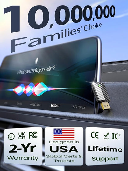 Wireless CarPlay Adapter for Apple iPhone – Converts Wired to Wireless, Gold-Plated USB Bluetooth Dongle, No Lag for Long Drives, Plug & Play for Cars from 2016 with Factory CarPlay