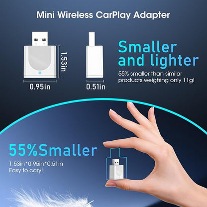 Wireless Carplay Adapter for iPhone, Convert Wired to Apple Carplay Wireless Adapter, Mini Size with Bluetooth 5.3 WiFi 5.8 GHz, Plug and Play, Connection Stable No Delay, White