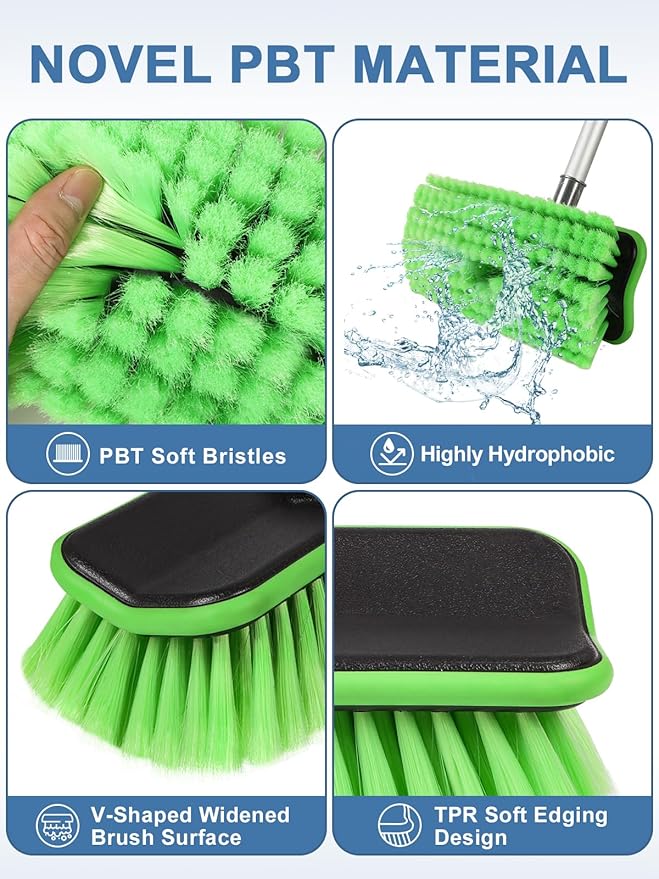 59" V-Shaped Car Wash Brush with Long Handle Snow Sweeping Brushing Adopts Soft Bristle Design Not Floating Hair Suitable for Detail Cleaning Tires Roof SUV RV MPV Truck Camper Indoor Outdoor Window