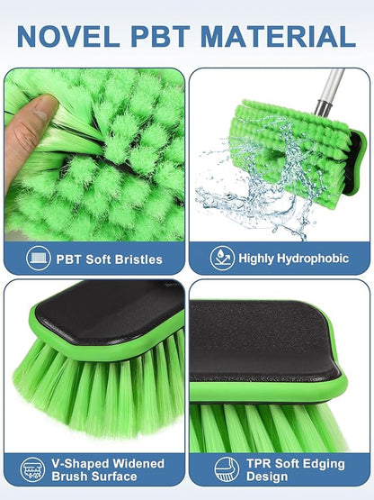 59" V-Shaped Car Wash Brush with Long Handle Snow Sweeping Brushing Adopts Soft Bristle Design Not Floating Hair Suitable for Detail Cleaning Tires Roof SUV RV MPV Truck Camper Indoor Outdoor Window