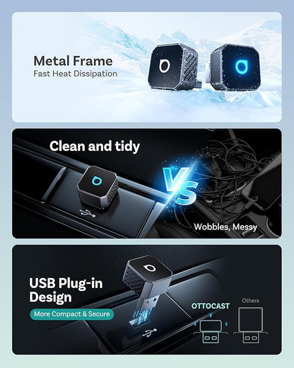 OTTOCAST Mini 3.0 (Pot) 2025 2-in-1 Wireless CarPlay/Android Auto Adapter, 5GHz WiFi, Auto Connect for 2016+ Cars