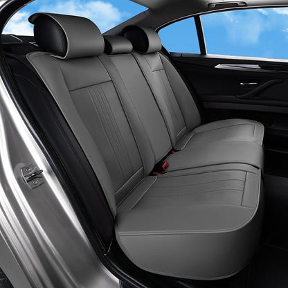 Huidasource Gray Rear Seat Cover, Luxury Faux Leather Back Seat Car Cover, Velcro Adjustable, Compatible with Child Seat, Perforation Cooling＆Heating, Universal Fit for Most Cars Vans Trucks SUVs Gray