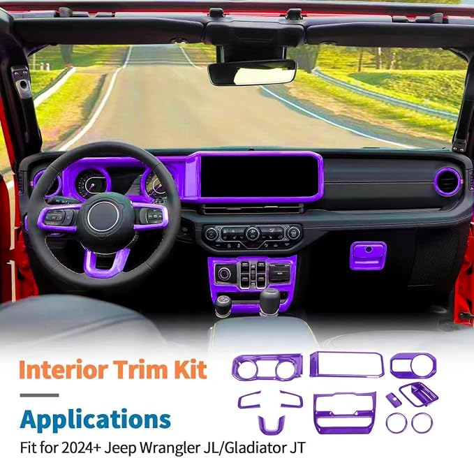JeCar 11pcs Purple Interior Accessories Trim Kit for 2024 2025+ Jeep Wrangler JL JLU & Gladiator JT - Dashboard Decoration Upgrade