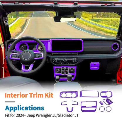 JeCar 11pcs Purple Interior Accessories Trim Kit for 2024 2025+ Jeep Wrangler JL JLU & Gladiator JT - Dashboard Decoration Upgrade