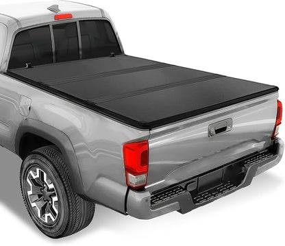 Auto Dynasty FRP Hard Tri-Fold Truck Bed Tonneau Cover Compatible with 1997-2003 Ford F-150, 2004 F-150 Heritage 6.5Ft/78Inch Fleetside/Styleside Bed, Black Powdercoated Hard Solid