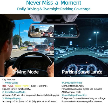 Dash Cam Hardwire Kit USB C, 12V-24V to 5V/3A Adapter Power Cable with Voltage Display, 24/7 Parking Mode, Acc Detection, 4-Level Low Voltage Protection (11.6V/11.9V/12.2V/12.5V)