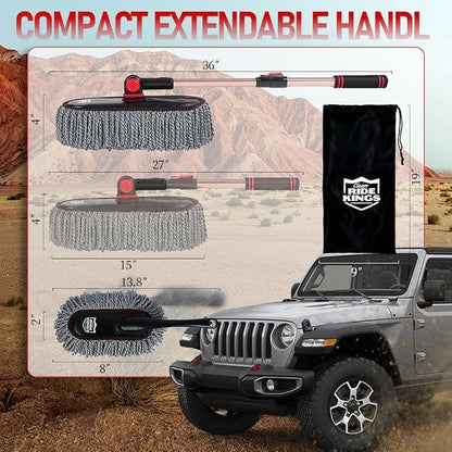 RideKings Car Duster Exterior Scratch Free with Extendable Handle, Microfiber Car Cleaning Brush for Dust Removal + Small Detailing Brush for Interior Care