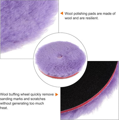 HARFINGTON 2pcs Wool Polishing Pads, 5.5 inch Purple Wool Buffing Wheel with Hook and Loop for Car Polisher Car Polishing and Buffing