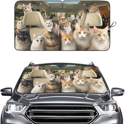 GENANY Cute Cat Group Funny Windshield Sun Shade for Car SUV Truck (59x29 Inches), Sunshade for Car Windshield, Protector Blocks UV, Spring Auto Decor