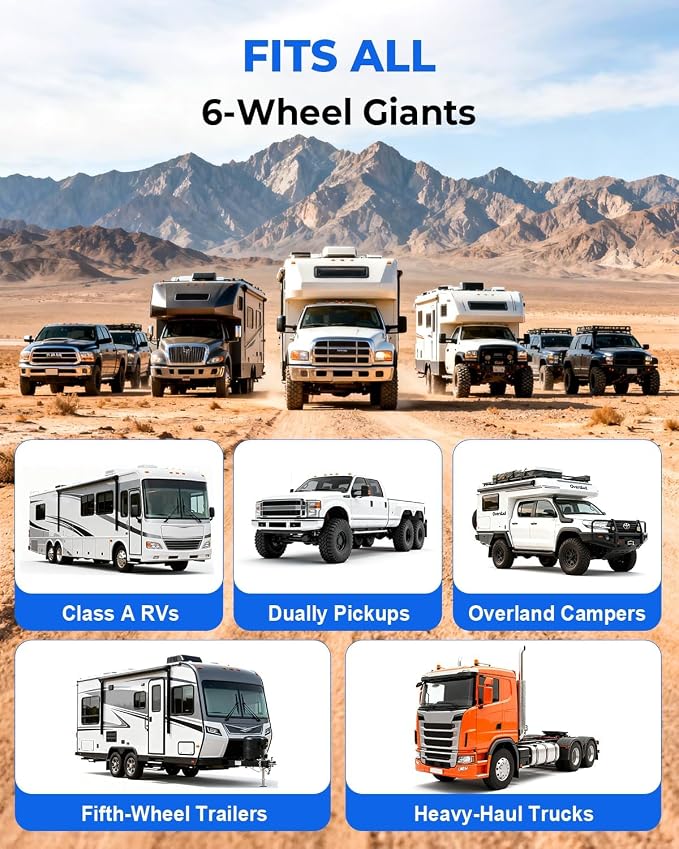 6-Wheel Tire Pressure Monitoring System - TPMS - with 4 Inches LCD Display - 5 Modes Tire Pressure Monitor for RV/Trailer/Truck, Solar & Type-C Dual Charger TPMS Kit