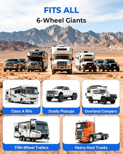 6-Wheel Tire Pressure Monitoring System - TPMS - with 4 Inches LCD Display - 5 Modes Tire Pressure Monitor for RV/Trailer/Truck, Solar & Type-C Dual Charger TPMS Kit