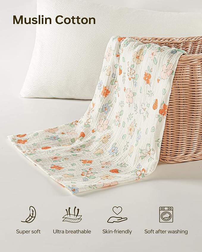 100% Muslin Cotton Car Seat Cover for Baby, Soft Breathable Car Seat Canopy, Universal Infant Carseat Cover Sun Protector, Lightweight Summer Stroller Cover for Boys Girls - Strawberry