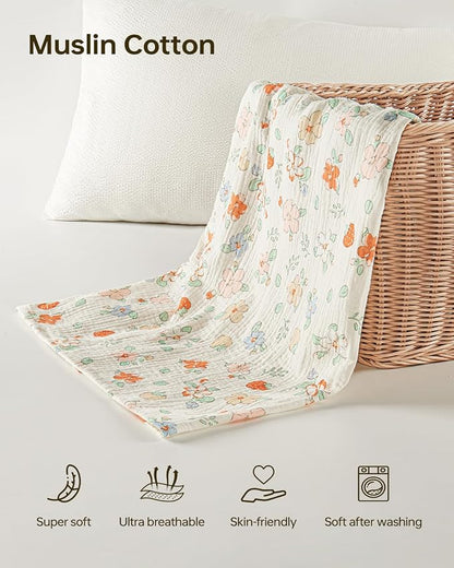 100% Muslin Cotton Car Seat Cover for Baby, Soft Breathable Car Seat Canopy, Universal Infant Carseat Cover Sun Protector, Lightweight Summer Stroller Cover for Boys Girls - Strawberry