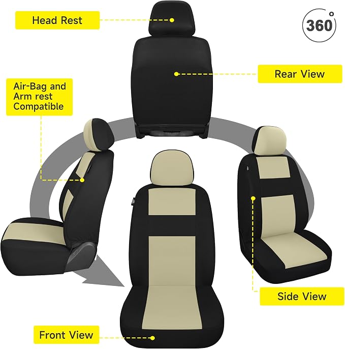 VarCozy Seat Covers for Car Front Pair, Breathable Cloth Front Car Seat Covers, Universal Cloth Seat Covers for SUV Sedan Van, Automotive Interior Covers, Airbag Compatible