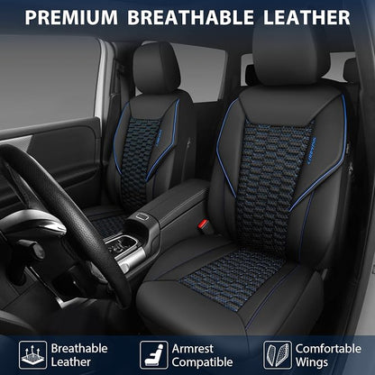 CAR PASS 3D Foam PU Leather Car Seat Covers Front Seats, Blue Faux Leather Front Seat Covers for Car, Universal Fit for SUV Truck Sedan Automotive, Armrest Airbag Compatible,Black and Blue