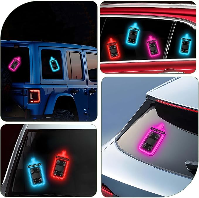 Car LED Ambient Light - Baby Bottle Design for Side and Rear Windows, 6 Modes, Solar Powered, Auto On/Off, 500mAh, Car Gift (Blue)