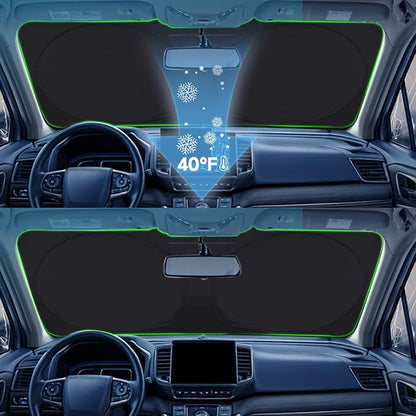 Custom Fit Rivian R1T Windshield Sunshade for 2022-2023 2024 2025 Rivian R1S/R1T Accessories Front Window Sun Shades Shield Cover for Windshield Foldable 210T Sun Visor Protector Blocks UV Ray