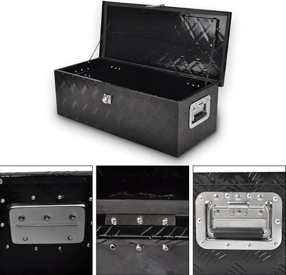 30” Heavy Duty Aluminum Truck Bed Tool Box 5 Bar Tread Waterproof Truck Tool Box Storage Organizer，Truck Box with Side Handle, Lock & Keys,Black (30"X13"X10")