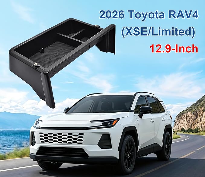Dashboard Center Console Organizer for RAV4 2026 XSE/Limited Dashboard Storage Box with 1/4 Inch Screw Hole Sunglasses Holder and No-Slip Mat 2026 RAV4 Dashboard Organizer Only Fit 12.9 Inch Screen