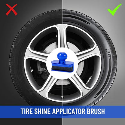 Car Tire Shine Applicator,Vegan Tire Shine Applicator with Curved Brush Head - Large Automotive Tire Dressing Applicator Brush with Storage Stand for Tire Detailing, 3.6 Inch -2pcs (Black&Blue)