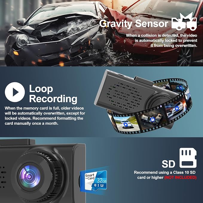 Dash Cam for Cars, 4K 2160P Front Car Camera | Built-in G-Sensor, 5GHz WiFi, iOS/Android Mobile App, 24H Parking Mode, Loop Recording, WDR, Night Vision