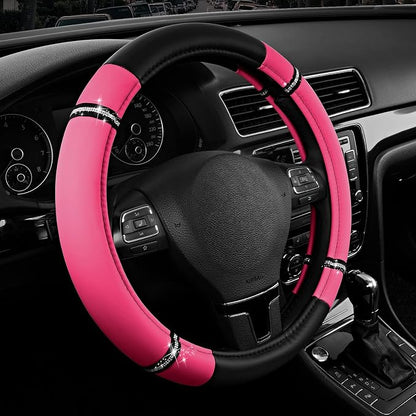 Road Comfort Leather Steering Wheel Cover – Premium Anti-Slip Car Steering Wheel Grip Cover – Universal Fit for 14.5”–15” Cars, Trucks & SUVs - Hotpink