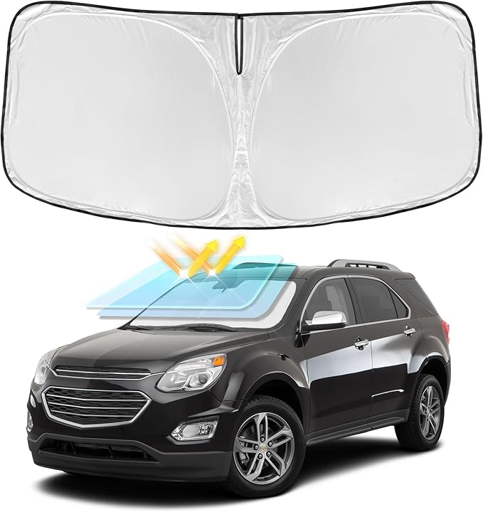 for Chevrolet Equinox 2010-2017 Windshield Sun Shade - 4 Layers Car Sunshades for Front Windows Shade Cover Custom Fit Equinox Sun Visor 250T Retractable Shade Blocks UV Rays Car Accessories