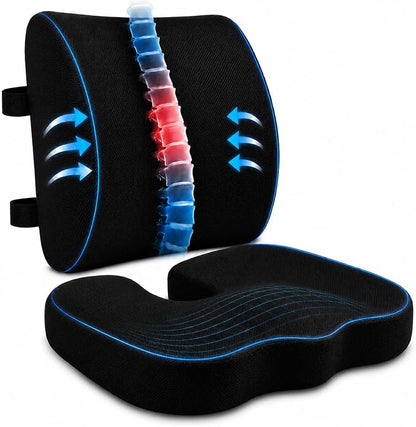 Ergonomic Seat Cushion & Lumbar Support Pillow for Office Chair, Memory Foam Seat Cushions for Tailbone Pain Relief, Sciatica & Lower Back Support for Desk Chair Car Home, Washable, Non Slip