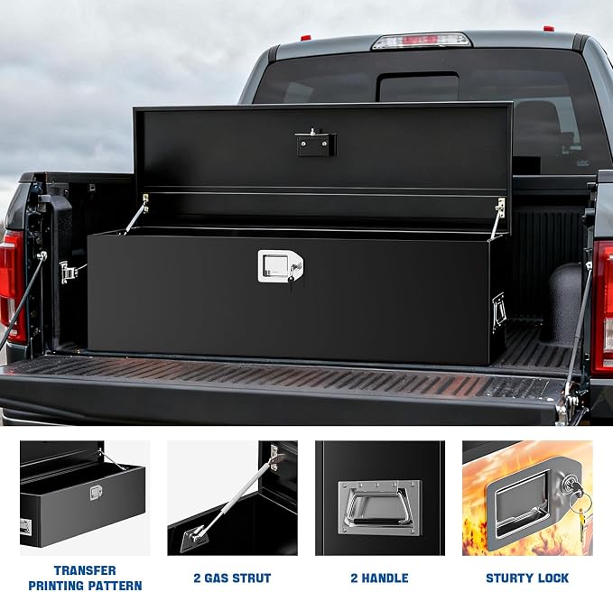 Truck Bed Tool Box, Crossover, 38.5 x 11.6 x 9.6 Inches, Alloy Steel, Lockable, Weathertight, Rust Resistant, Impact Resistant, Dustproof, Flip Top, for Pickup Trucks