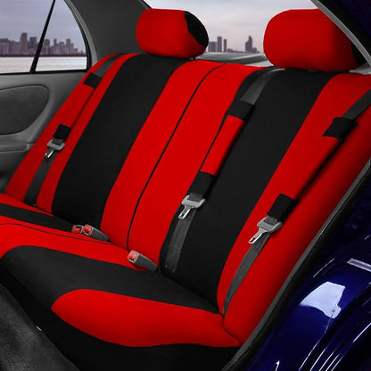 FH Group Flat Cloth Seat Covers Front Seat and Solid Rear Bench Full Set with Gift - Universal Fit for Cars, Trucks & SUVs (Red)