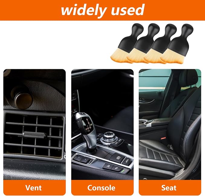 Car Interior Cleaning Brush, 4 Car Brush Interior Dust Brush, Car Interior Detailing Brush, Soft Bristle Automotive Interior Dusting Brush Tools for Crevice Dashboard Leather Air Conditioner Vent