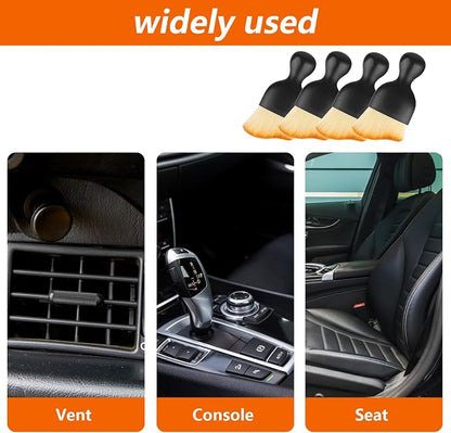 Car Interior Cleaning Brush, 4 Car Brush Interior Dust Brush, Car Interior Detailing Brush, Soft Bristle Automotive Interior Dusting Brush Tools for Crevice Dashboard Leather Air Conditioner Vent