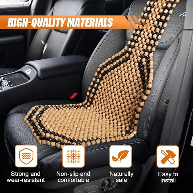 YoRise Breathable Wood Beaded Car Seat Cushion, Double-Strung Auto Back Massaging Seat Protector for Comfortable Driving, Ventilated Cooling Car Seats Cover for Fatigue Relief (Beige)
