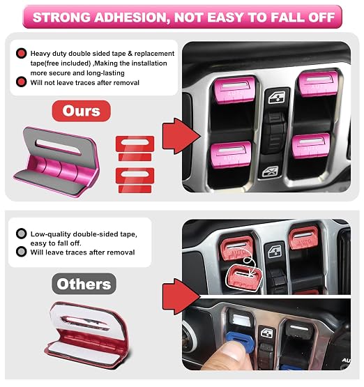 for Jeep 4 PCS Upgrade Metal Window Switch Button Cover Compatible with Jeep Wrangler JL JLU 2026 2025 2024 2023 2022 2021 2020 2019 2018 & Gladiator JT 2020-2026 Interior Accessories (Pink)