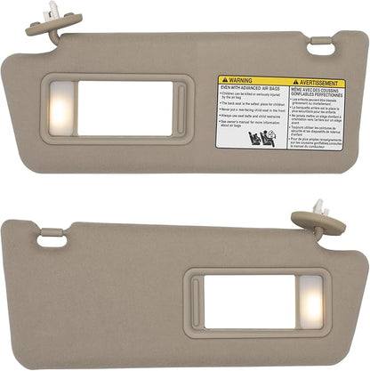 NHILES Driver & Passenger Side Sun Visor Replacement Fits for Toyota Tacoma 2005-2015 Sunshade with Light 7432004210E0 7431004120E0 Color Beige