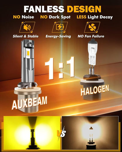 Auxbeam 880 Fog Light 3000K Golden Yellow, Enhanced Visibility for Fog & Off-Road, Plug and Play, Pack of 2