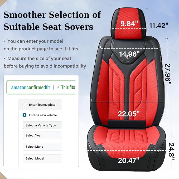 Coverado Car Seat Covers Full Set, Automotive Seat Covers Car Seat Protector Car Seat Cushion, Waterproof Leather Seat Covers for Cars, Universal Fit for Most Sedans SUV Pick-up Truck(Black&Red)