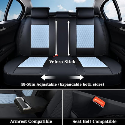 Coverado Full Set Car Seat Covers, Nappa Leather Seat Covers for Car, Waterproof Car Seat Protector with Lumbar Support, Automotive Seat Covers Universal Fit for Most Cars SUV Trucks (Black-Blue)