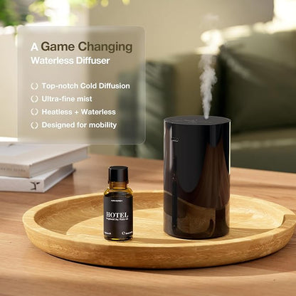 Waterless Essential Oil Diffuser Starter Kit with 30mL Hotel Scent Fragrance Oil, Rechargeable Portable Scent Diffuser with 3 Timers/Mist Levels for Car Room Home Office, ANZ White KIT