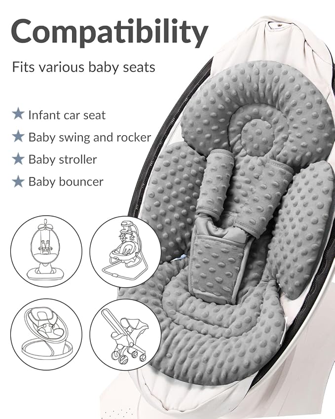 Generic Infant Insert Compatible with Mamaroo Swing & Graco Swing and Infant Car Seat, Newborn Insert Baby Head Body Support, Reversible Design, Breathable Soft Fabric, 1Pcs - Dots, Dark Gray