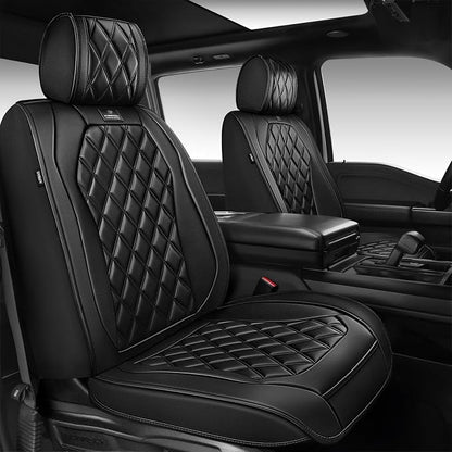 CAR PASS Luxury Nappa Leather Car Seat Covers Front Seats Only, Waterproof Faux Leather Front Seat Covers, Universal Automotive Seat Cushion Fit for Sedan SUV Truck Van, Airbag Compatible Rhomb Black