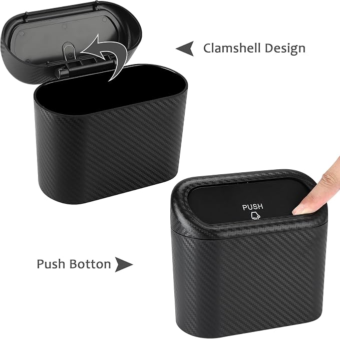 Accmor Car Trash Can with Lid, Mini Vehicle Trash Bin Portable Car Dustbin Garbage Organizer Holder with One Roll Trash Bag, Small Hanging Leakproof Auto Storage Bag Container (Carbon Fiber)