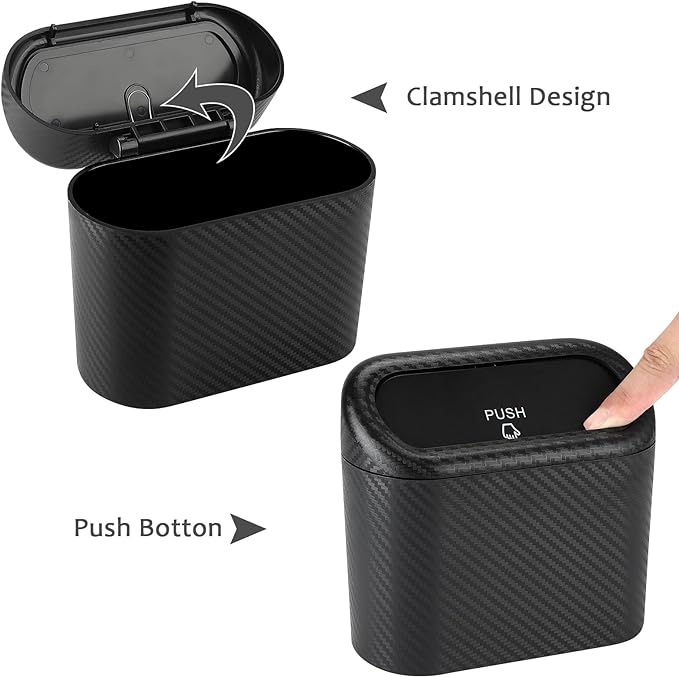 Accmor Car Trash Can with Lid, 2 Pack Mini Vehicle Trash Bin Car Dustbin Garbage Organizer Holder with Trash Bag, Small Hanging Leakproof Auto Storage Bag Container (Carbon Fiber)
