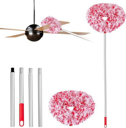Ceiling Fan Cleaner Duster Reusable Microfiber Ceiling Fan Blade Cleaner Removable Duster with Extension Pole Adjusts 13 to 49.7 Inch for Cleaning Walls Furniture Door Window Top (Red White)