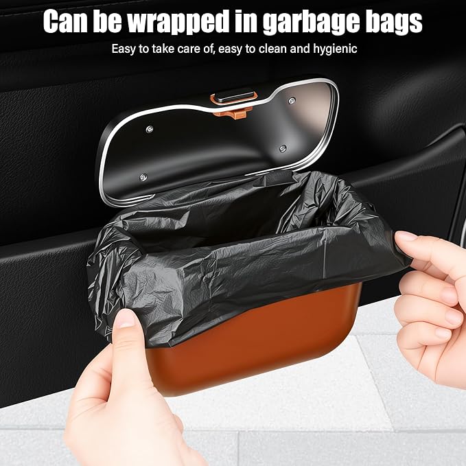 UYYE Car Trash Can, Car Garbage Bin with Lid & Handle - Leak-Proof Mini Trash Can for Car, Truck, SUV - Essential Car Accessories for Organization (Orange)