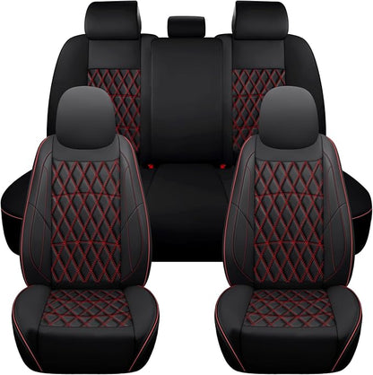 NS YOLO Leather Car Seat Covers,Universal Fit for Most Cars,SUVs and Sedans,Waterproof Luxury Leatherette Cushions, 5 Seats Protectors (Black and Red, Full Set-5 Seats(Front and Rear))