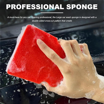 Car Wash Sponge, Large Scratch-Free Cross Cut Sponge for Soap and Rinseless Washing, Durable Ultra Soft Foam Grid Extra Absorbent Car Cleaning Sponge Pad, Car Accessories (Red)